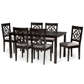 Baxton Studio Renaud Modern and Contemporary Grey Fabric Upholstered and Dark Brown Finished Wood 7-Piece Dining Set Baxton Studio-Dining Sets-Minimal And Modern - 1