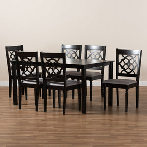 Baxton Studio Renaud Modern and Contemporary Grey Fabric Upholstered and Dark Brown Finished Wood 7-Piece Dining Set