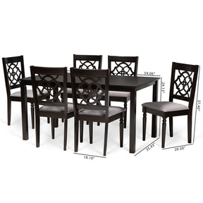 Baxton Studio Renaud Modern and Contemporary Grey Fabric Upholstered and Dark Brown Finished Wood 7-Piece Dining Set