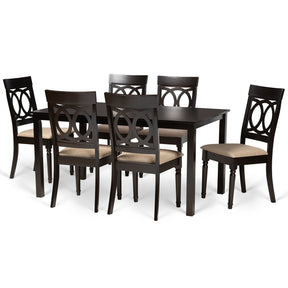 Baxton Studio Lucie Modern and Contemporary Sand Fabric Upholstered and Dark Brown Finished Wood 7-Piece Dining Set Baxton Studio-Dining Sets-Minimal And Modern - 1