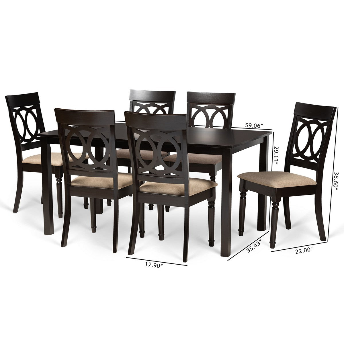 Baxton Studio Lucie Modern and Contemporary Sand Fabric Upholstered and Dark Brown Finished Wood 7-Piece Dining Set