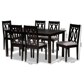 Baxton Studio Cherese Modern And Contemporary Grey Fabric Upholstered And Dark Brown Finished Wood 7-Piece Dining Set - RH334C-Grey/Dark Brown-7PC Dining Set