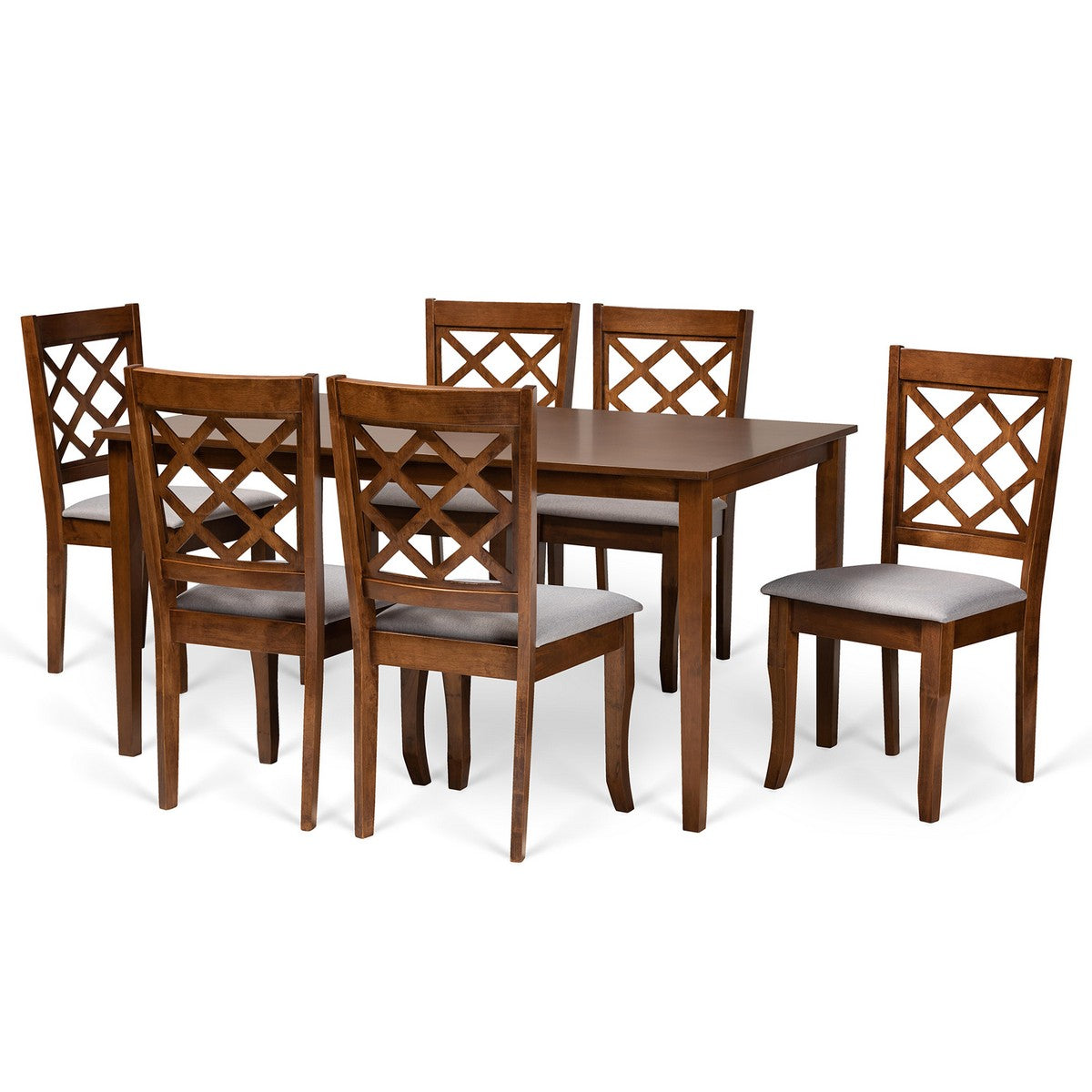 Baxton Studio Verner Modern and Contemporary Grey Fabric Upholstered and Walnut Brown Finished Wood 7-Piece Dining Set Baxton Studio-Dining Sets-Minimal And Modern - 1