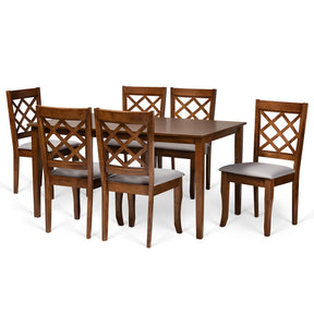 Baxton Studio Verner Modern and Contemporary Grey Fabric Upholstered and Walnut Brown Finished Wood 7-Piece Dining Set Baxton Studio-Dining Sets-Minimal And Modern - 1