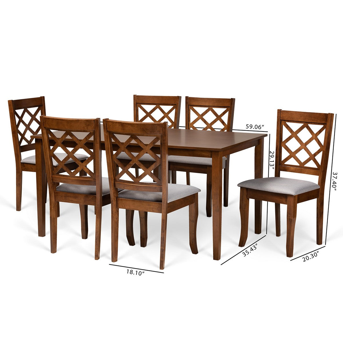 Baxton Studio Verner Modern and Contemporary Grey Fabric Upholstered and Walnut Brown Finished Wood 7-Piece Dining Set