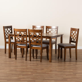 Baxton Studio Mael Modern And Contemporary Grey Fabric Upholstered And Walnut Brown Finished Wood 7-Piece Dining Set - RH331C-Grey/Walnut-7PC Dining Set