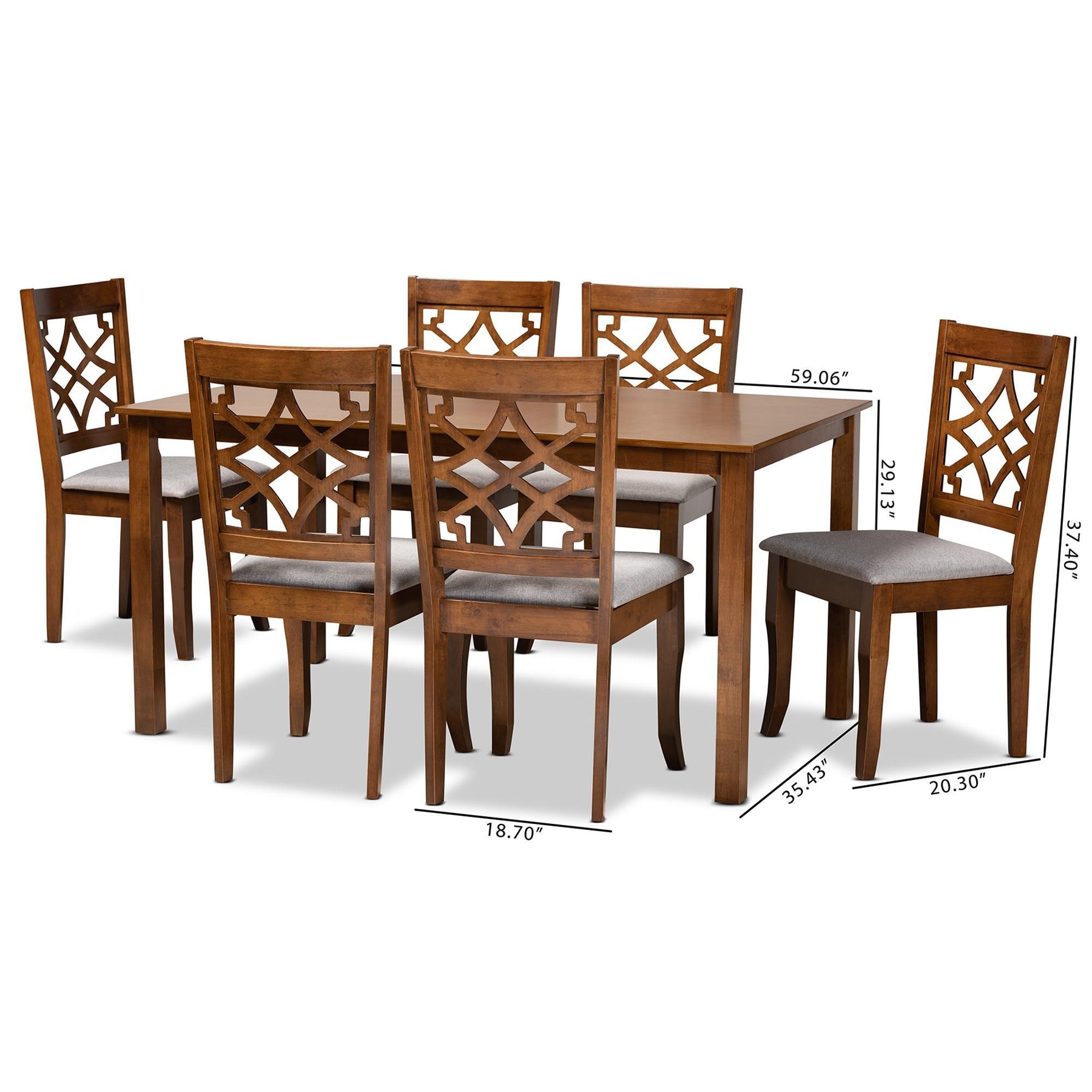 Baxton Studio Mael Modern And Contemporary Grey Fabric Upholstered And Walnut Brown Finished Wood 7-Piece Dining Set - RH331C-Grey/Walnut-7PC Dining Set