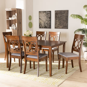 Baxton Studio Lucie Modern and Contemporary Grey Fabric Upholstered and Walnut Brown Finished Wood 7-Piece Dining Set