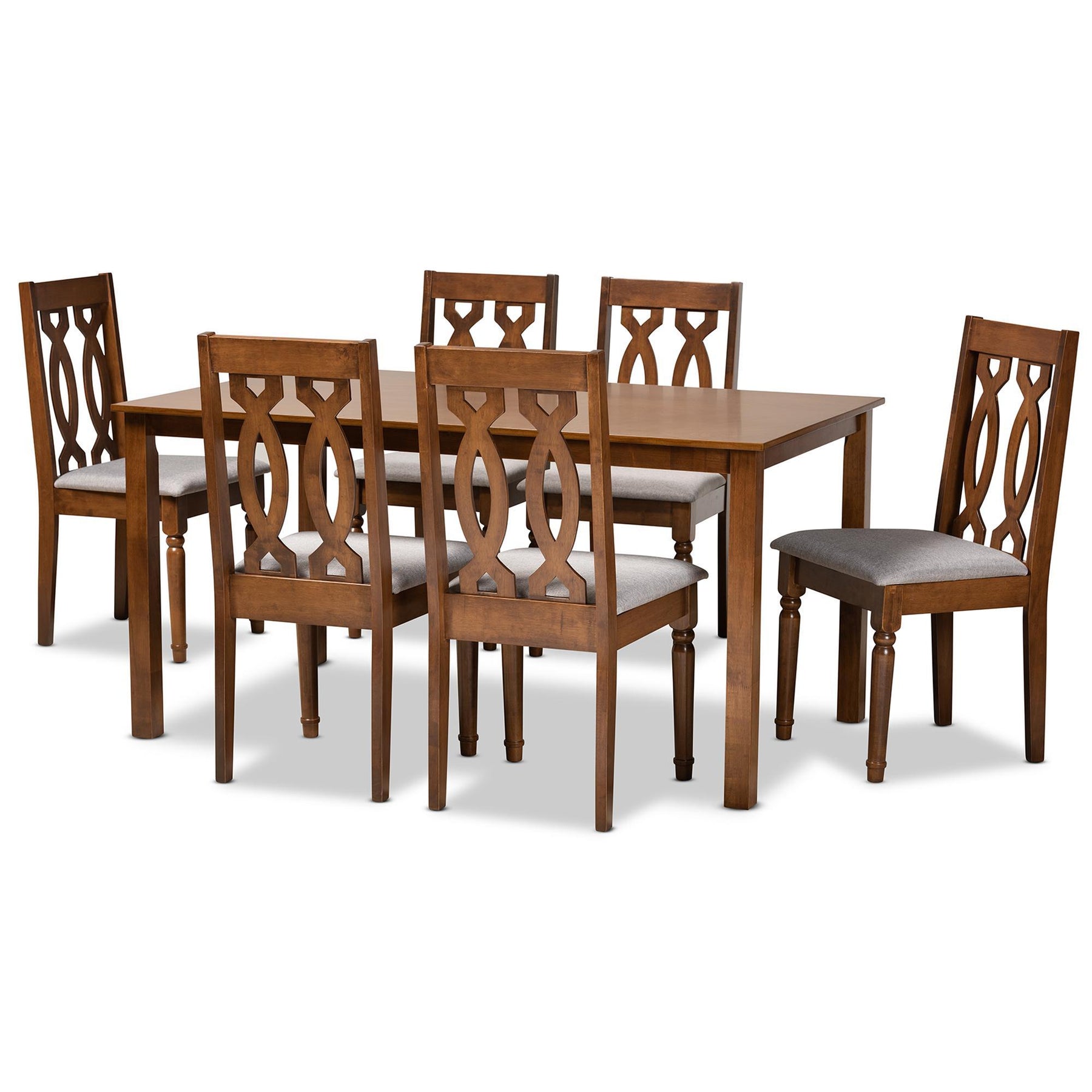 Baxton Studio Cherese Modern And Contemporary Grey Fabric Upholstered And Walnut Brown Finished Wood 7-Piece Dining Set - RH334C-Grey/Walnut-7PC Dining Set