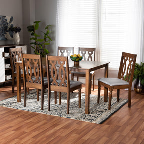 Baxton Studio Cherese Modern And Contemporary Grey Fabric Upholstered And Walnut Brown Finished Wood 7-Piece Dining Set - RH334C-Grey/Walnut-7PC Dining Set