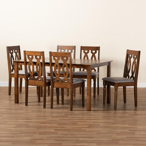 Baxton Studio Cherese Modern And Contemporary Grey Fabric Upholstered And Walnut Brown Finished Wood 7-Piece Dining Set - RH334C-Grey/Walnut-7PC Dining Set