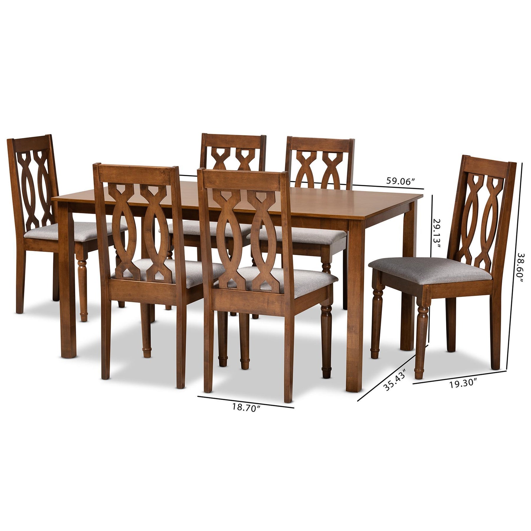 Baxton Studio Cherese Modern And Contemporary Grey Fabric Upholstered And Walnut Brown Finished Wood 7-Piece Dining Set - RH334C-Grey/Walnut-7PC Dining Set