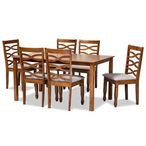 Baxton Studio Lanier Modern And Contemporary Grey Fabric Upholstered And Walnut Brown Finished Wood 7-Piece Dining Set - RH318C-Grey/Walnut-7PC Dining Set