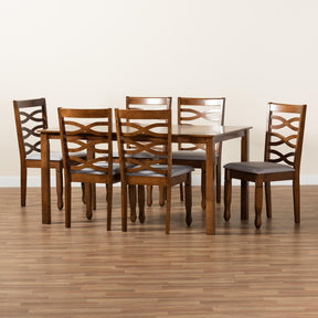 Baxton Studio Lanier Modern And Contemporary Grey Fabric Upholstered And Walnut Brown Finished Wood 7-Piece Dining Set - RH318C-Grey/Walnut-7PC Dining Set