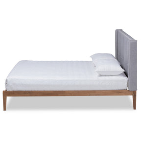 Baxton Studio Edmond Modern and Contemporary Grey Fabric Upholstered and Ash Walnut Brown Finished Wood Full Size Platform Bed