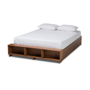 Baxton Studio Arthur Modern Rustic Ash Walnut Brown Finished Wood Full Size Platform Bed with Built-In Shelves Baxton Studio-Bed Frames-Minimal And Modern - 1