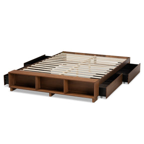 Baxton Studio Arthur Modern Rustic Ash Walnut Brown Finished Wood Full Size Platform Bed with Built-In Shelves