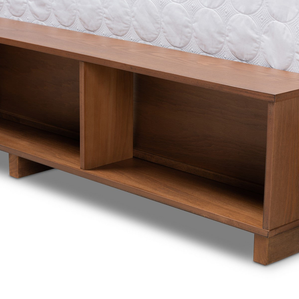 Baxton Studio Arthur Modern Rustic Ash Walnut Brown Finished Wood Full Size Platform Bed with Built-In Shelves