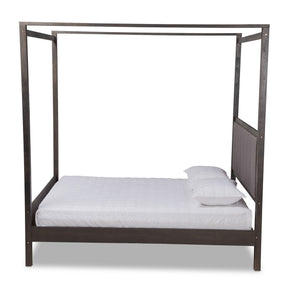 Baxton Studio Natasha Modern and Contemporary Grey Fabric Upholstered and Dark Grey Oak Finished Wood King Size Platform Canopy Bed