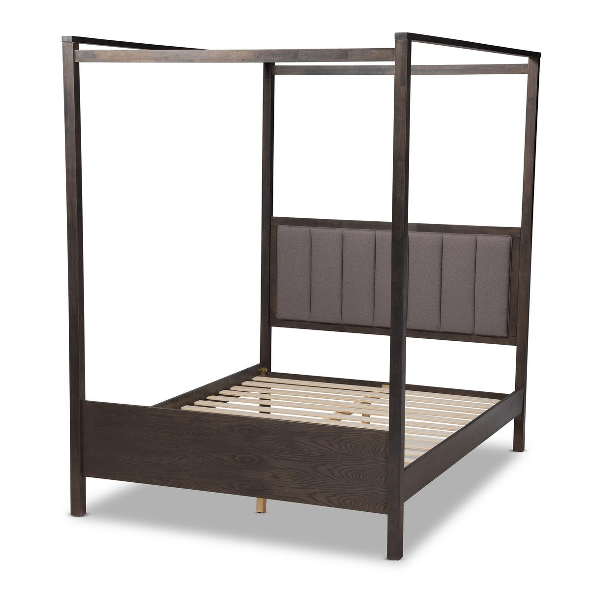 Baxton Studio Natasha Modern and Contemporary Grey Fabric Upholstered and Dark Grey Oak Finished Wood King Size Platform Canopy Bed