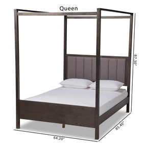 Baxton Studio Natasha Modern and Contemporary Grey Fabric Upholstered and Dark Grey Oak Finished Wood King Size Platform Canopy Bed