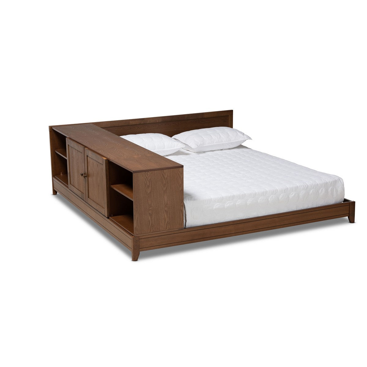 Baxton Studio Kaori Modern and Contemporary Transitional Walnut Brown Finished Wood Queen Size Platform Storage Bed Baxton Studio-beds-Minimal And Modern - 1