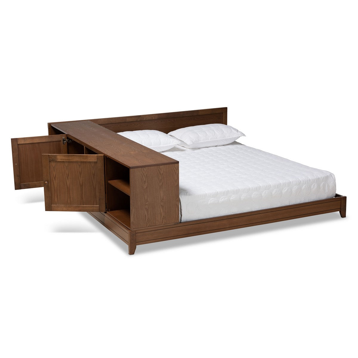 Baxton Studio Kaori Modern and Contemporary Transitional Walnut Brown Finished Wood Queen Size Platform Storage Bed