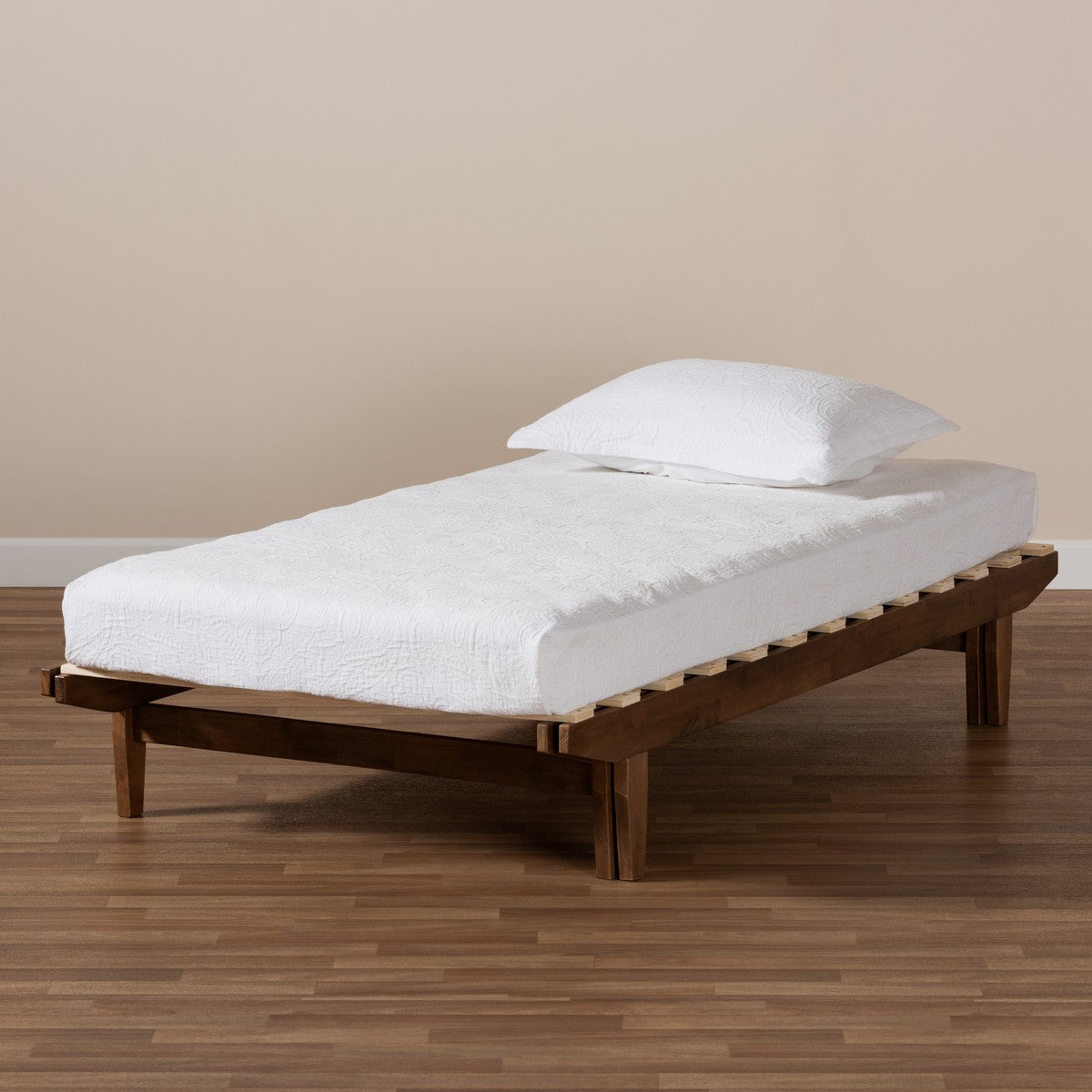 Baxton Studio Hiro Modern and Contemporary Walnut Finished Wood Expandable Twin Size to King Size Bed Frame