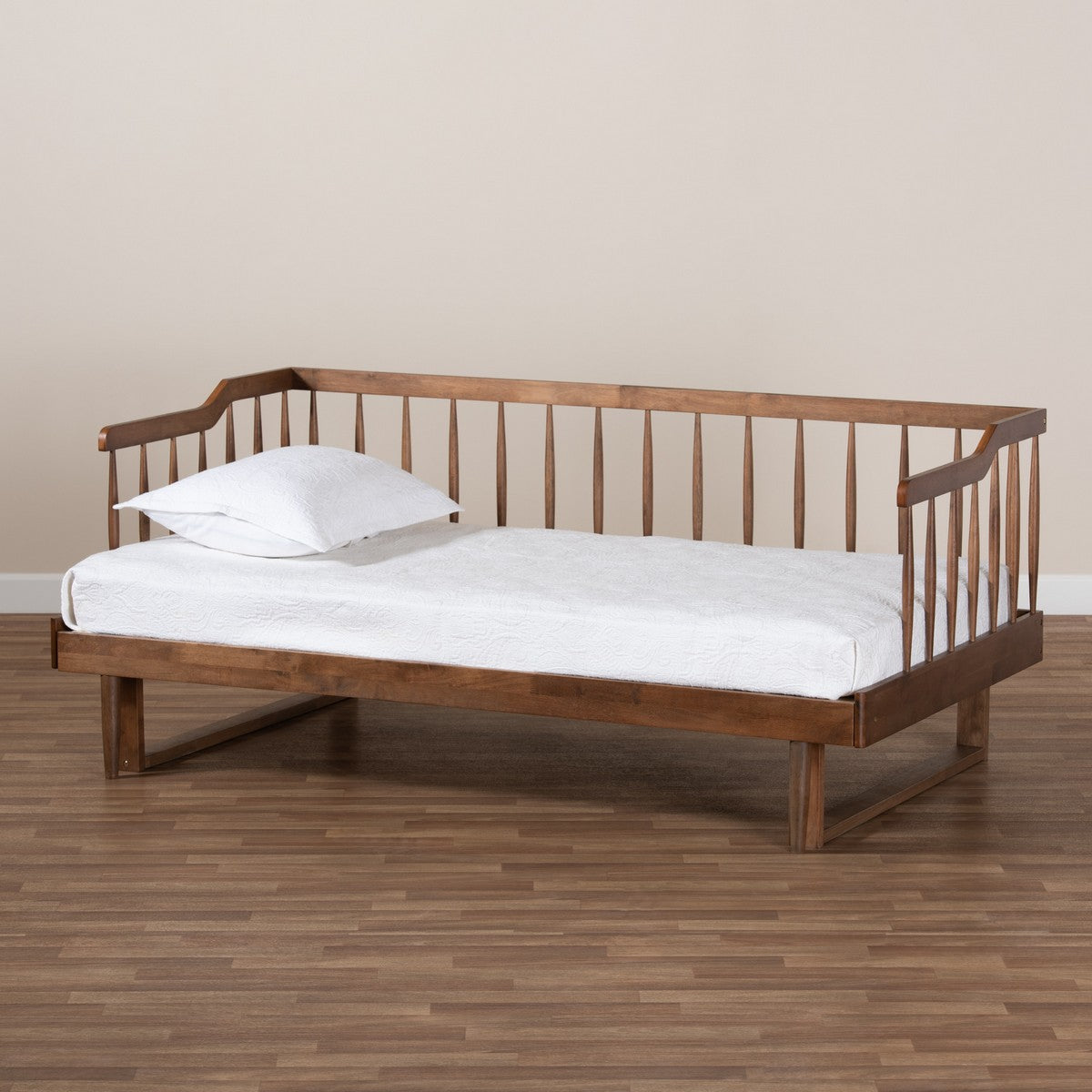 Baxton Studio Muriel Modern and Transitional Walnut Brown Finished Wood Expandable Twin Size to King Size Spindle Daybed