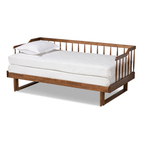 Baxton Studio Muriel Modern and Transitional Walnut Brown Finished Wood Expandable Twin Size to King Size Spindle Daybed