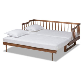 Baxton Studio Muriel Modern and Transitional Walnut Brown Finished Wood Expandable Twin Size to King Size Spindle Daybed