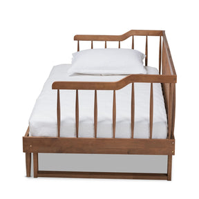 Baxton Studio Muriel Modern and Transitional Walnut Brown Finished Wood Expandable Twin Size to King Size Spindle Daybed