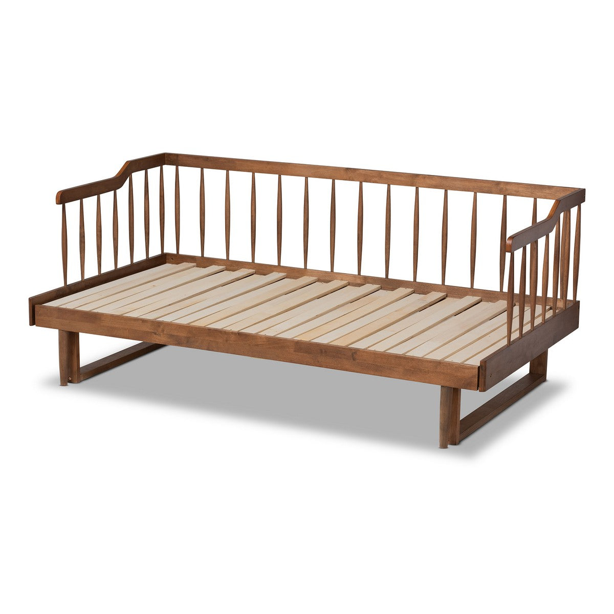 Baxton Studio Muriel Modern and Transitional Walnut Brown Finished Wood Expandable Twin Size to King Size Spindle Daybed