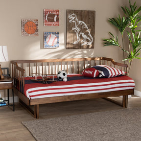 Baxton Studio Muriel Modern and Transitional Walnut Brown Finished Wood Expandable Twin Size to King Size Spindle Daybed