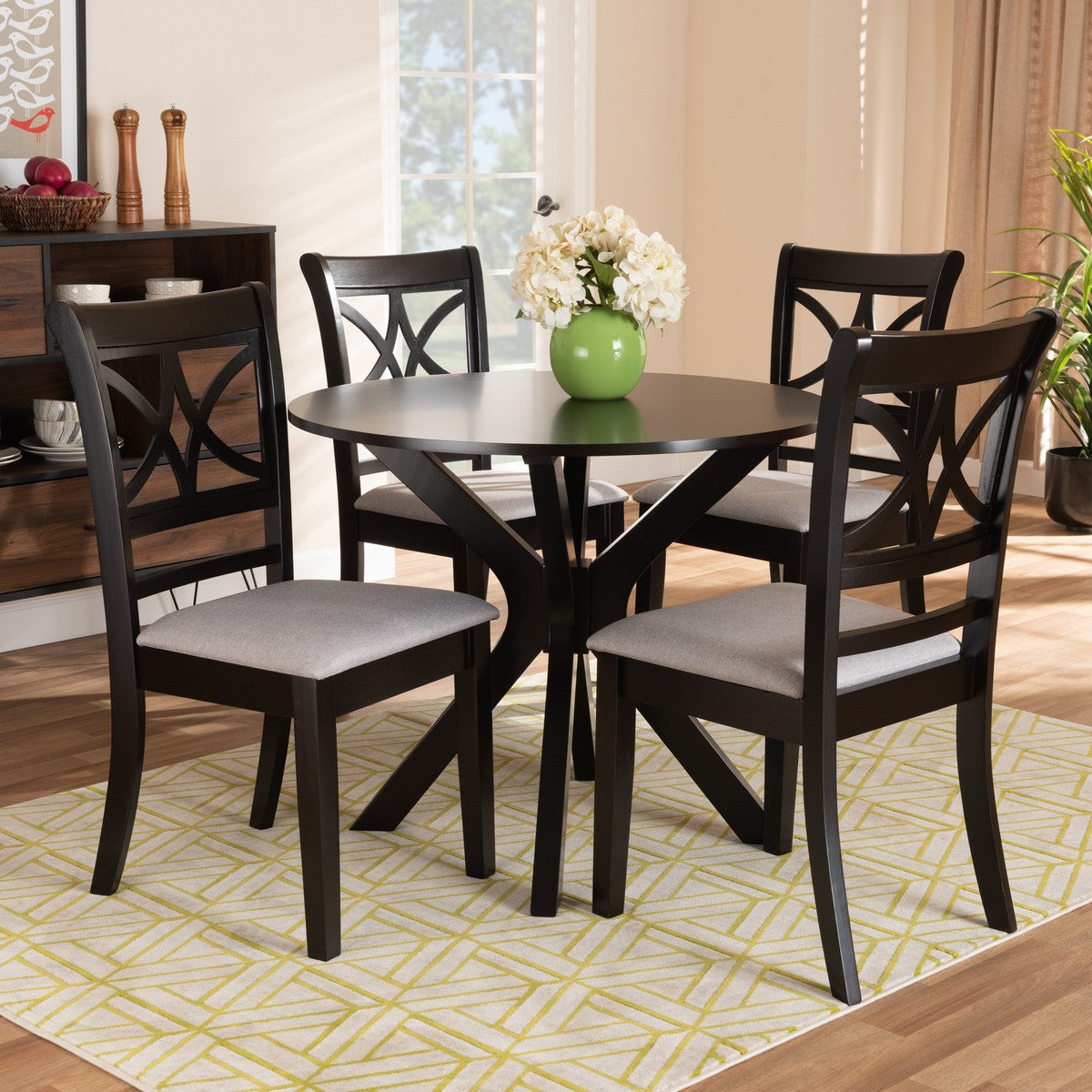 Baxton Studio Julia Modern and Contemporary Grey Fabric Upholstered and Dark Brown Finished Wood 5-Piece Dining Set