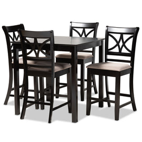 Baxton Studio Chandler Modern and Contemporary Sand Fabric Upholstered and Espresso Brown Finished Wood 5-Piece Counter Height Pub Dining Set Baxton Studio-Pub Sets-Minimal And Modern - 1