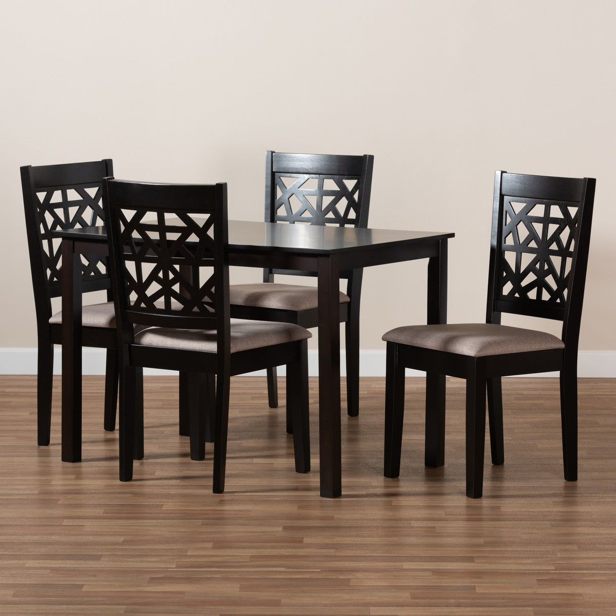 Baxton Studio Jackson Modern and Contemporary Sand Fabric Upholstered and Espresso Brown Finished Wood 5-Piece Dining Set