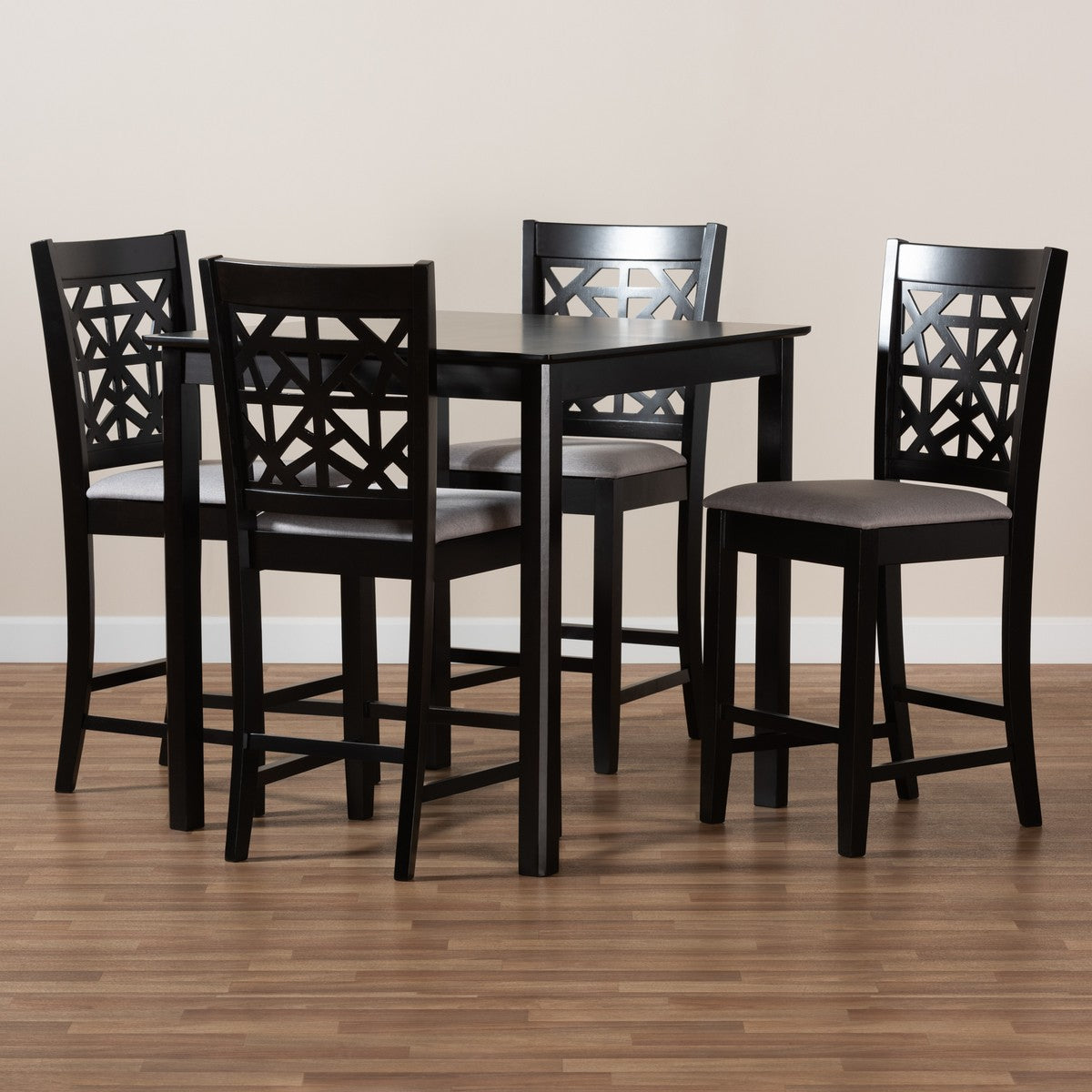 Baxton Studio Devon Modern and Contemporary Grey Fabric Upholstered and Espresso Brown Finished Wood 5-Piece Pub Dining Set