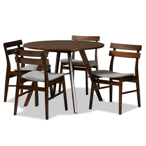 Baxton Studio Eiko Mid-Century Modern Transitional Light Grey Fabric Upholstered and Walnut Brown Finished Wood 5-Piece Dining Set Baxton Studio-Dining Sets-Minimal And Modern - 1