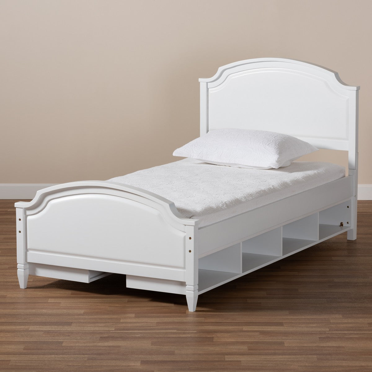 Baxton Studio Elise Classic and Traditional Transitional White Finished Wood Twin Size Storage Platform Bed