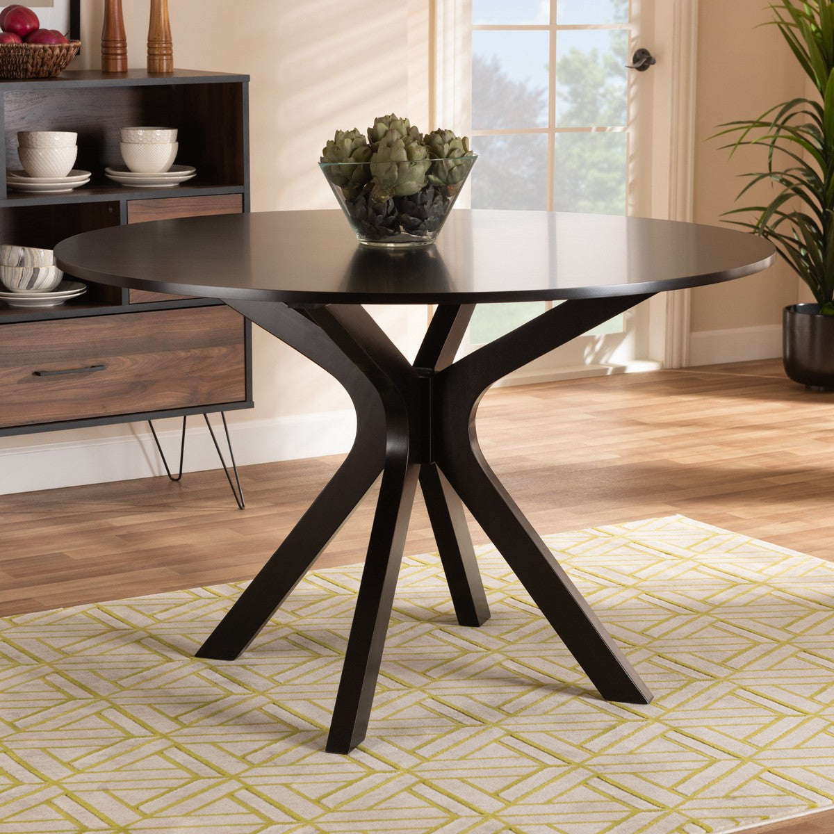 Baxton Studio Kenji Modern and Contemporary Dark Brown Finished 48-Inch-Wide Round Wood Dining Table