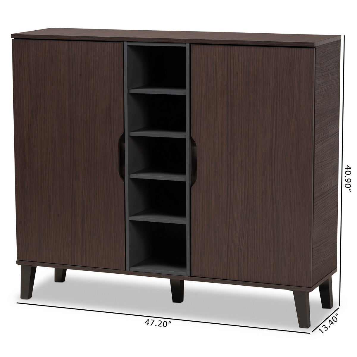 Baxton Studio Idina Mid-Century Modern Two-Tone Dark Brown and Grey Finished Wood 2-Door Shoe Cabinet