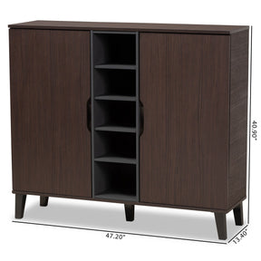 Baxton Studio Idina Mid-Century Modern Two-Tone Dark Brown and Grey Finished Wood 2-Door Shoe Cabinet