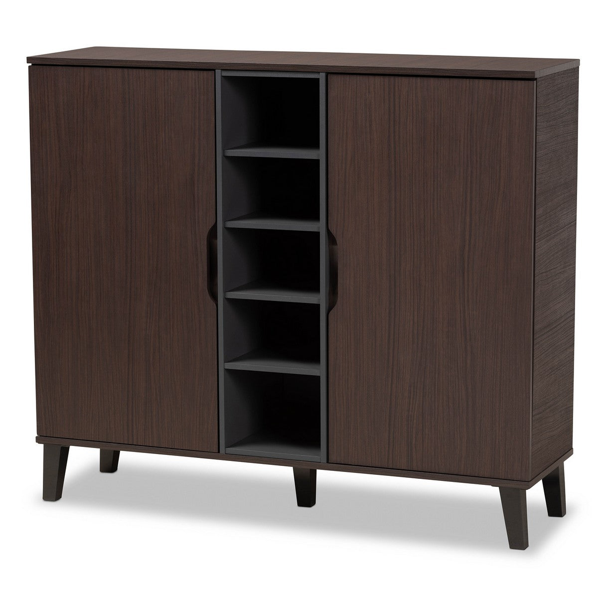 Baxton Studio Idina Mid-Century Modern Two-Tone Dark Brown and Grey Finished Wood 2-Door Shoe Cabinet Baxton Studio-Shoe Cabinets-Minimal And Modern - 1