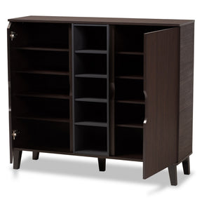 Baxton Studio Idina Mid-Century Modern Two-Tone Dark Brown and Grey Finished Wood 2-Door Shoe Cabinet