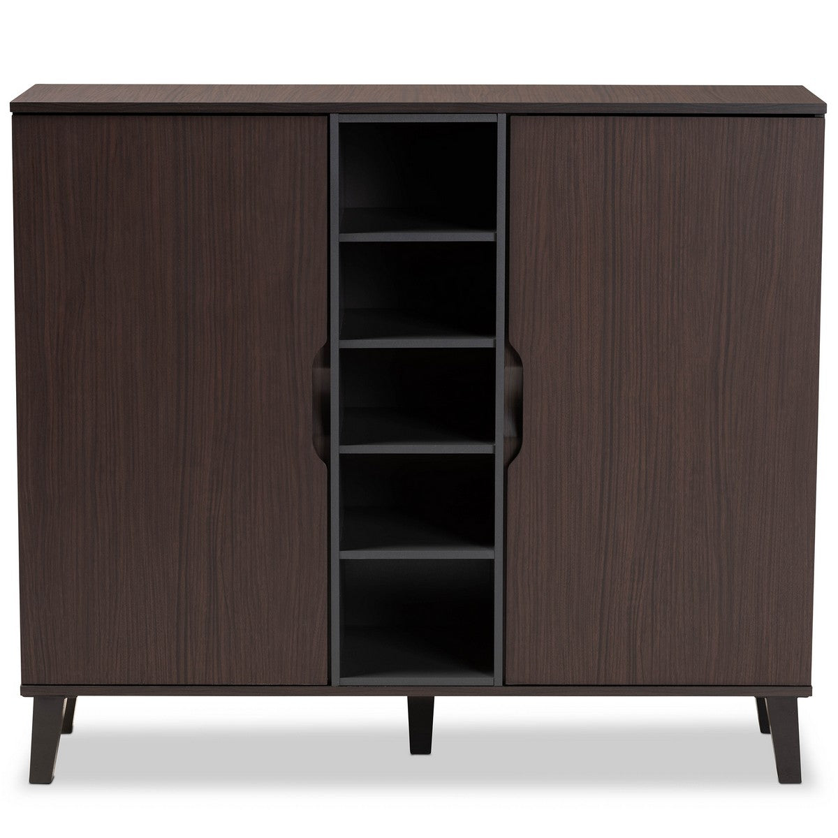 Baxton Studio Idina Mid-Century Modern Two-Tone Dark Brown and Grey Finished Wood 2-Door Shoe Cabinet