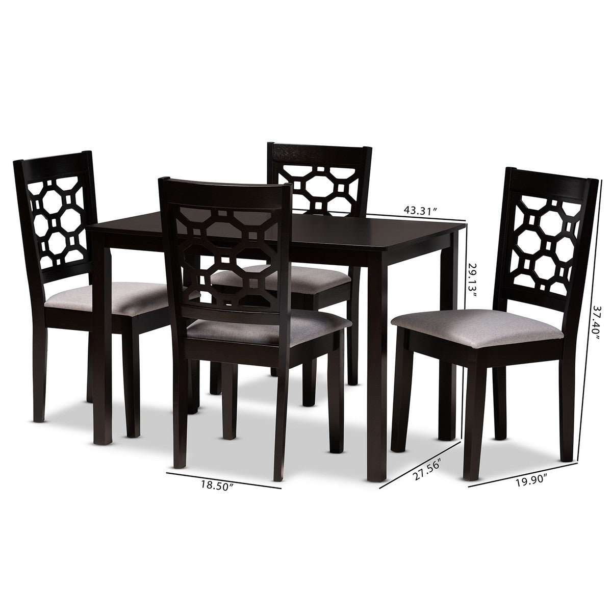 Baxton Studio Henry Modern and Contemporary Grey Fabric Upholstered and Dark Brown Finished Wood 5-Piece Dining Set