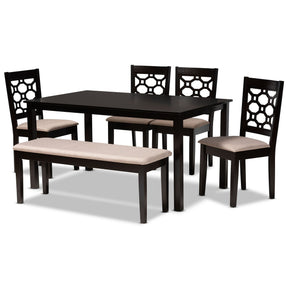 Baxton Studio Gabriel Modern and Contemporary Sand Fabric Upholstered and Dark Brown Finished Wood 6-Piece Dining Set Baxton Studio-Dining Sets-Minimal And Modern - 1