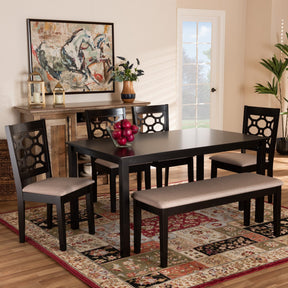 Baxton Studio Gabriel Modern and Contemporary Sand Fabric Upholstered and Dark Brown Finished Wood 6-Piece Dining Set