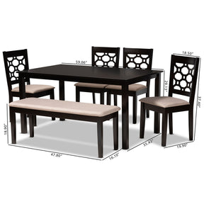 Baxton Studio Gabriel Modern and Contemporary Sand Fabric Upholstered and Dark Brown Finished Wood 6-Piece Dining Set